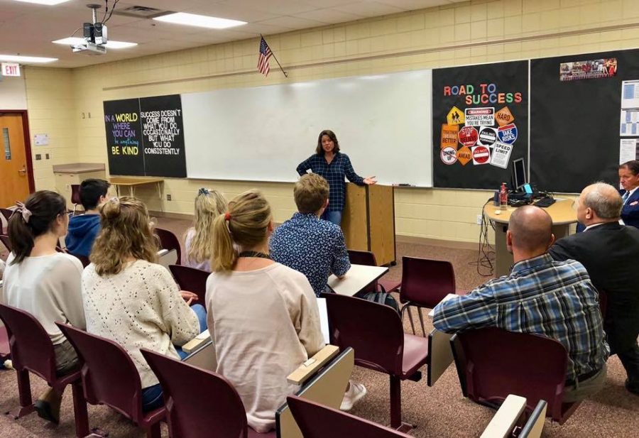 Congresswoman Angie Craig visited staff and students at New Prague High School Tuesday, October 1.