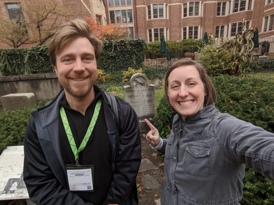 Mr. Stensrud recently attended the National Council of Teachers of English conference in Baltimore, MD where he had the chance to visit the grave of Edgar Allan Poe.  Here he is pictured with Ms. Nelson at Poes grave.