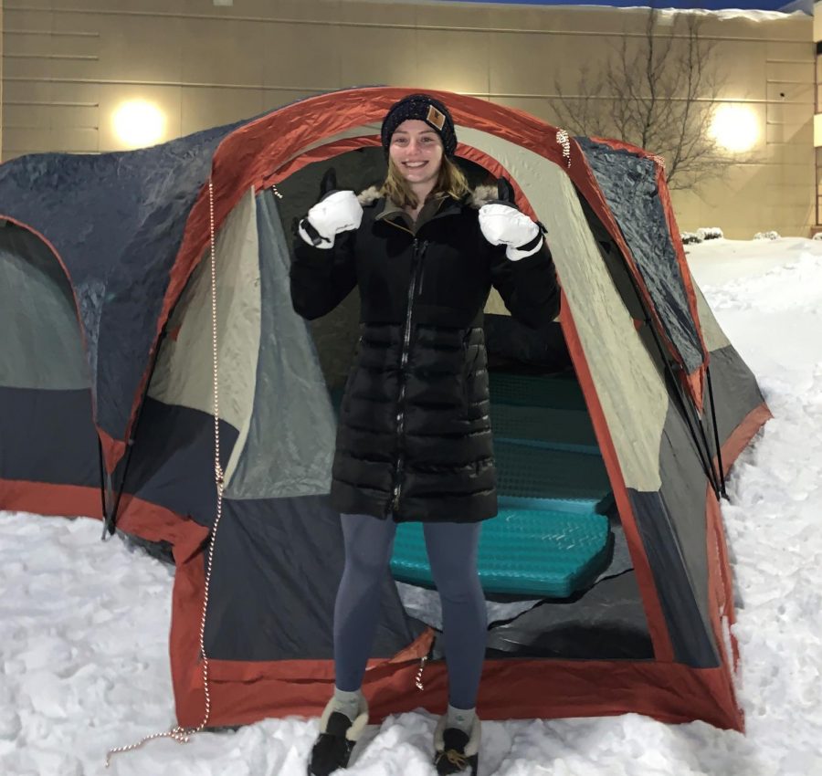  Kaidyn Mulvihill is proud of her ability to put up her tent.