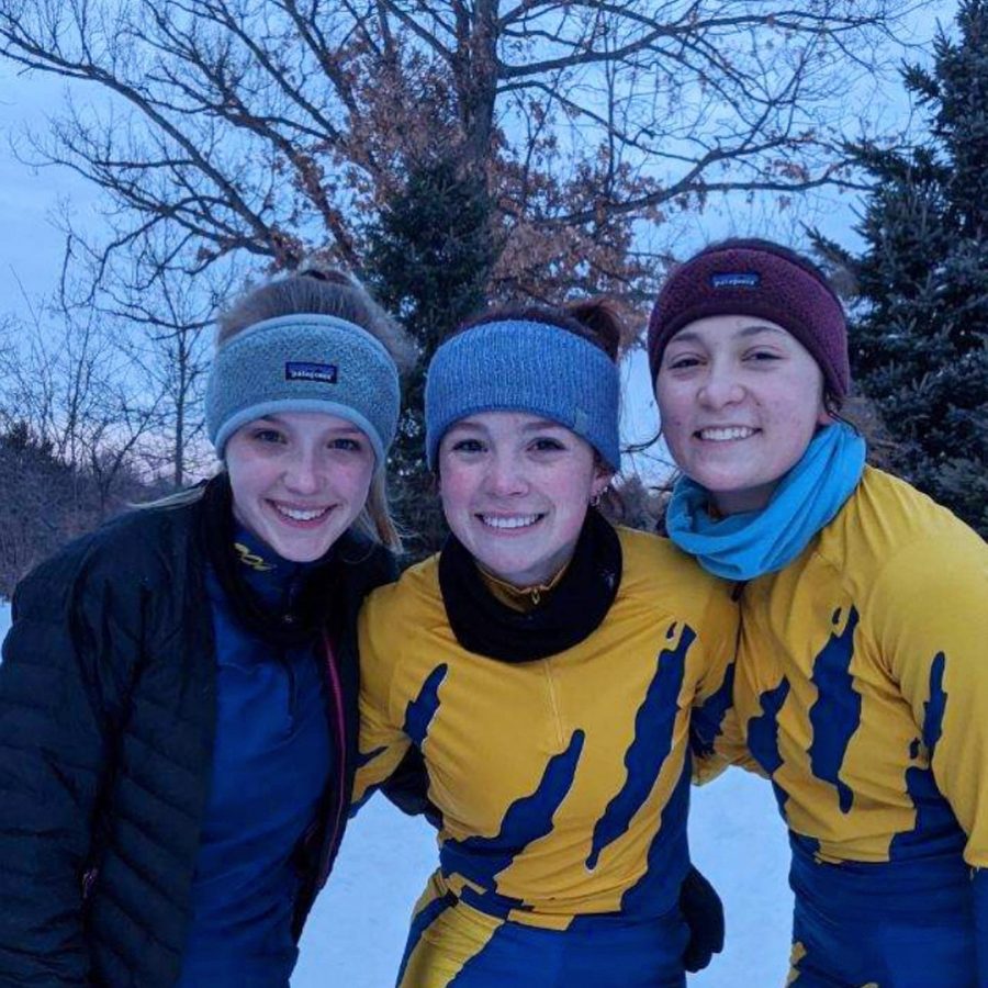 Trojan members of the Prior Lake Nordic Ski Team: Abby Gogolin, Nora Rosemeier and Sydney Stenger.