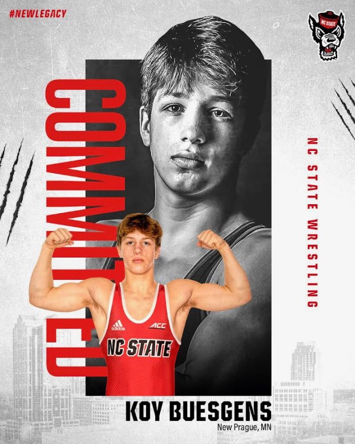 Senior Koy Buesgens has committed to North Carolina State to continue  his wrestling career and pursue a degree in engineering.